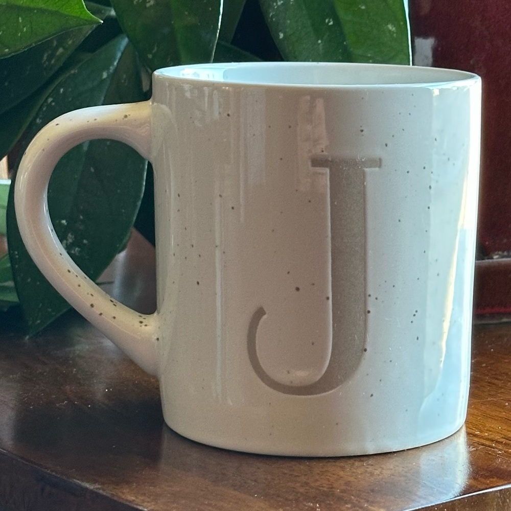 J Initial Mug Threshold Neutral Speckled Stoneware Monogram Coffee Cup - Picture 3 of 8